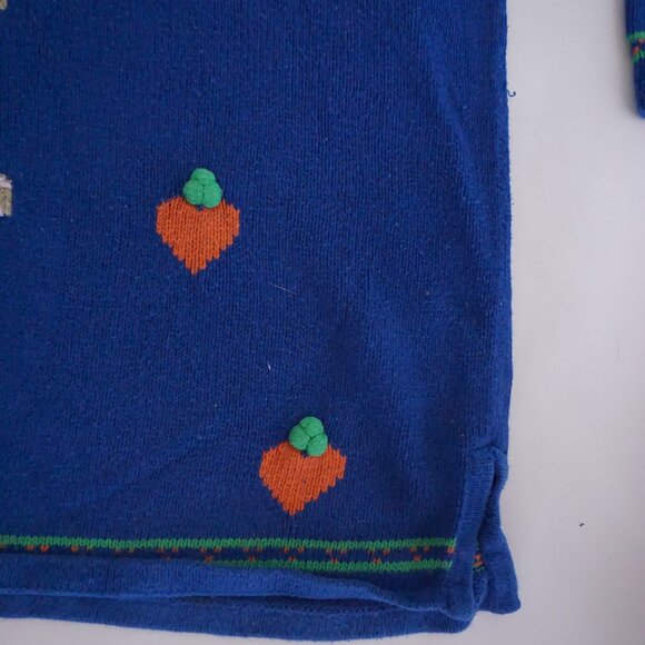 Vintage The Quacker Factory Blue Bunny Carrot Knit Easter Sweater Cottagecore 2X - Picture 8 of 11